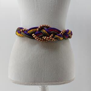 Vintage Macreme Braided Knotted Bohemian Multicolored Belt Small Medium